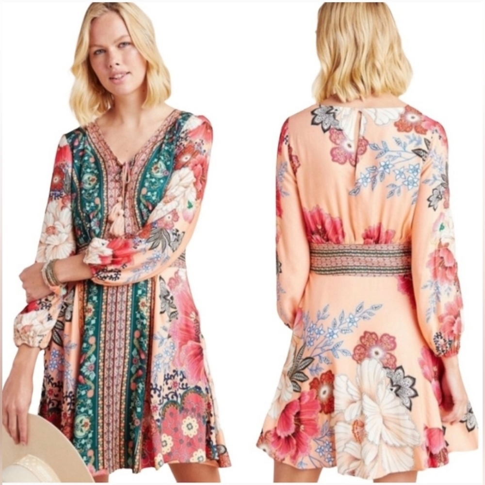 FARM Rio x Anthropologie Topanga Long Sleeve Mini Dress *NWT*